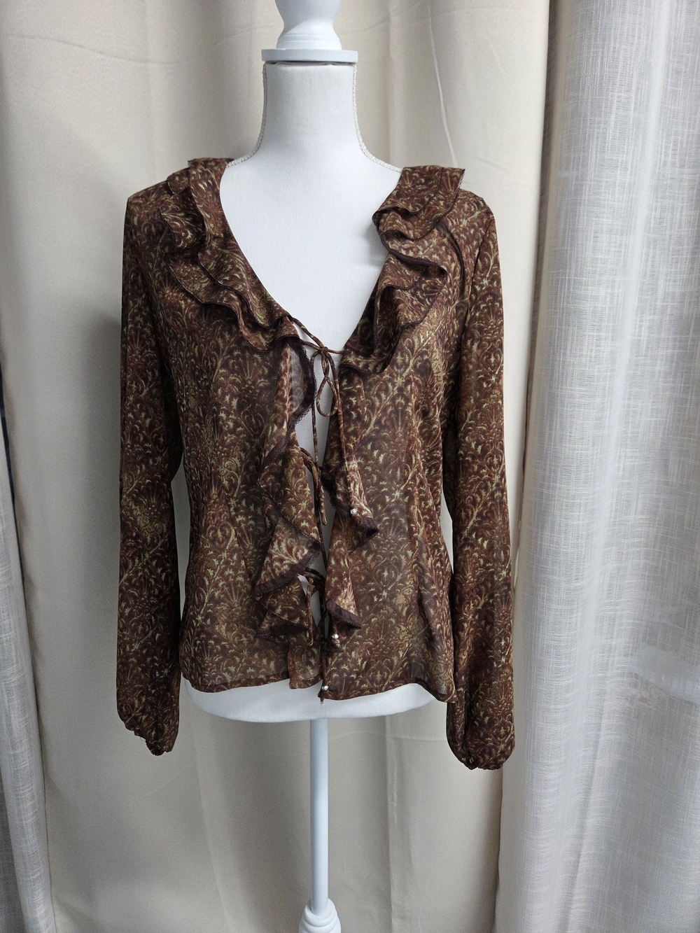 Tapemeasure Ruffle Tie-Front Blouse - Women's Cottagecore Fairycore Boho Size 8